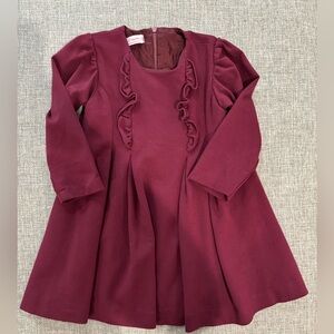 La Coqueta Burgundy Long Sleeve Dress with Ruffle Detail